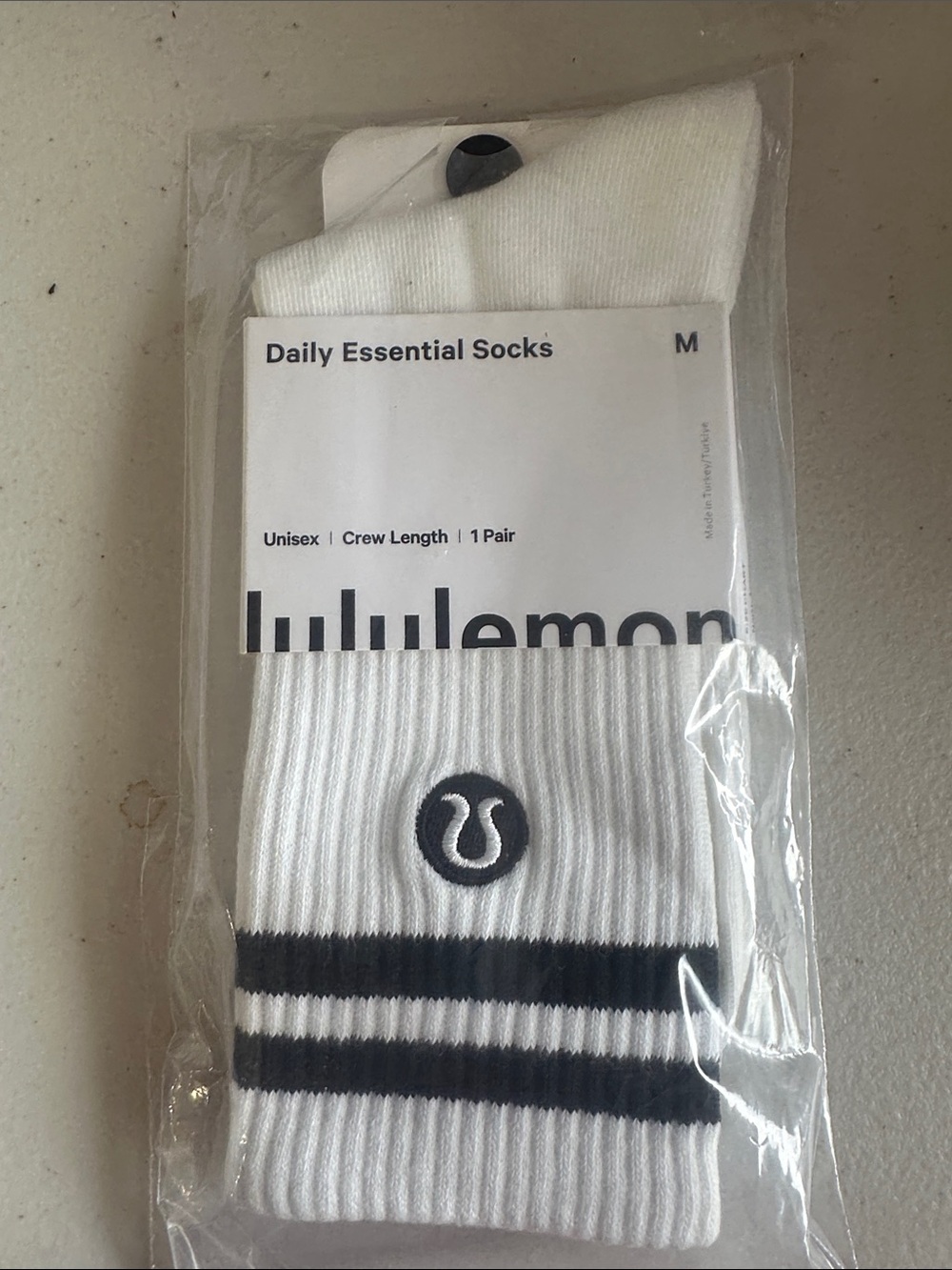 lululemon athletica White Crew Socks with Black Stripe Accent